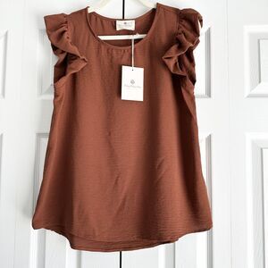NWT Betsey's Boutique Shop Blouse Size M Terracotta Sleeveless Ruffle